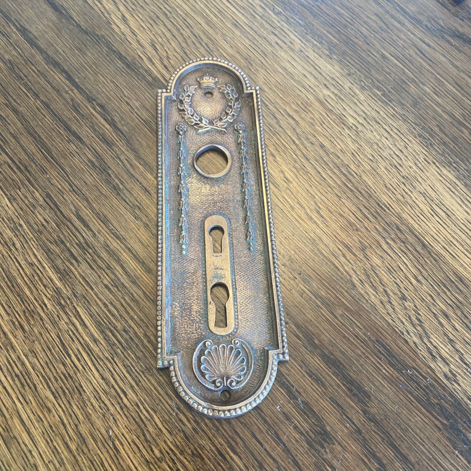 1 Antique Vintage Cast Bronze Mallory Wheeler Double Key Door Plate Victorian