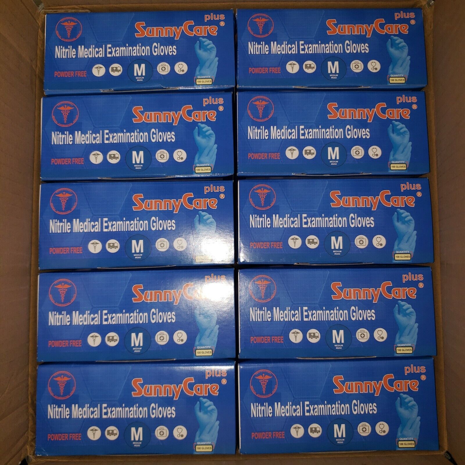 SunnyCare Nitrile Medical Examination Gloves - 1 CASE (10 boxes of 100) - Medium