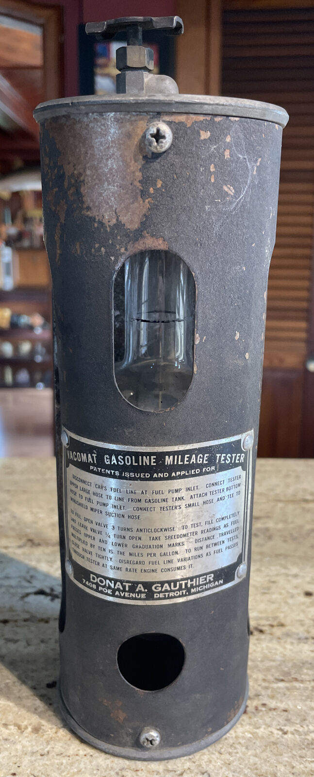 Vintage Vacomat Gasoline Mileage Tester - Donat A. Gauthier - Detroit, Michigan