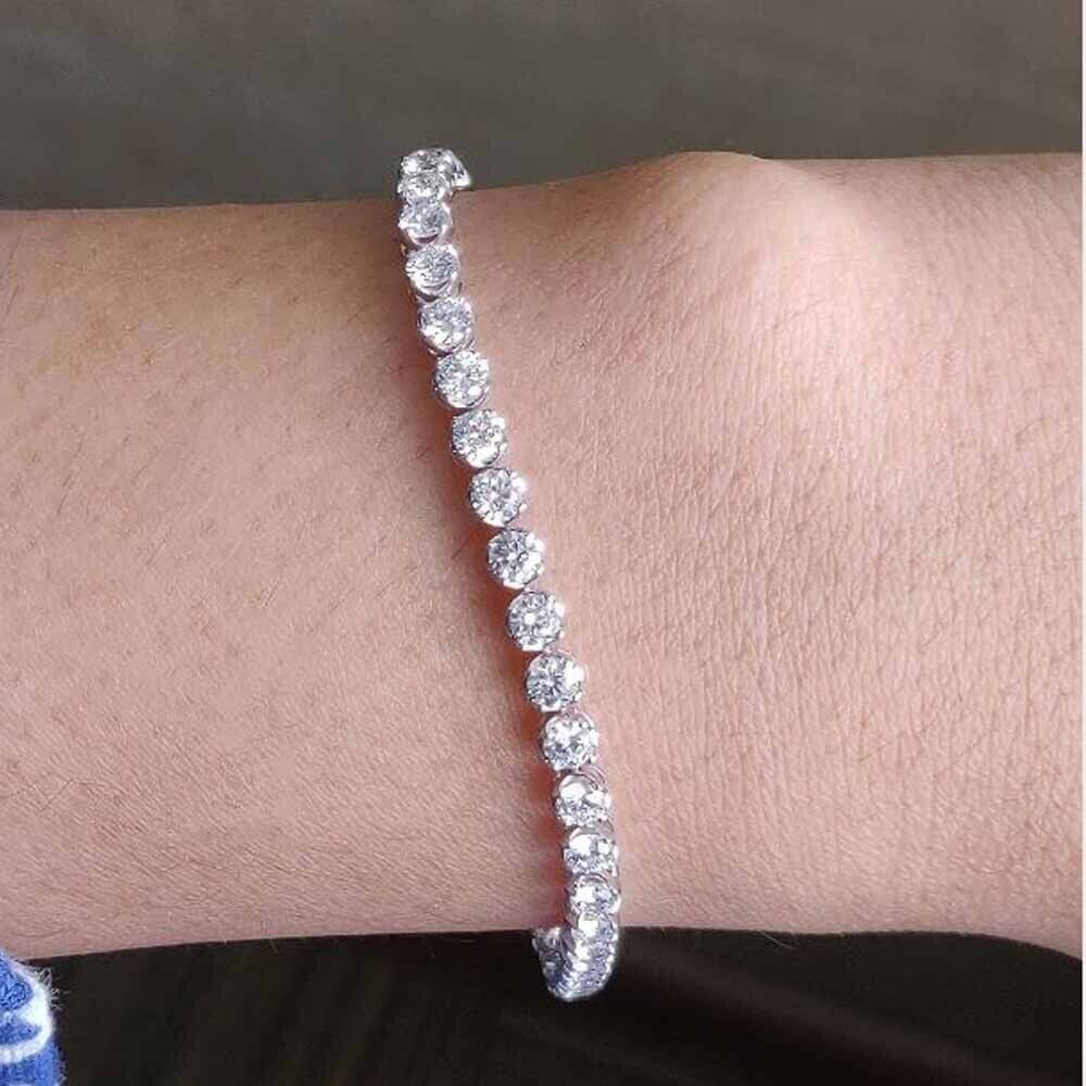 6.00Ctw Round Cut Certified Moissanite 3mm Tennis Bracelet 14k White Gold Plated