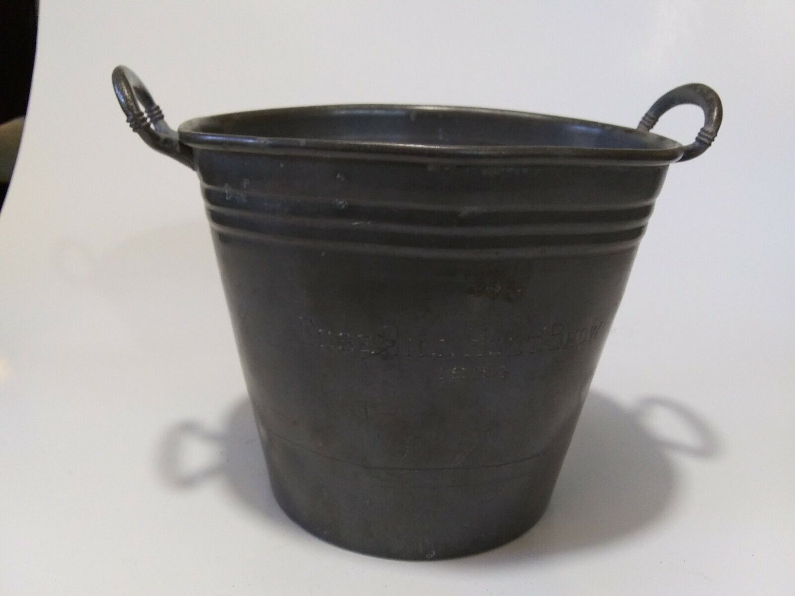 Antique Primitive Rustic Small Metal Bucket  Engraved
