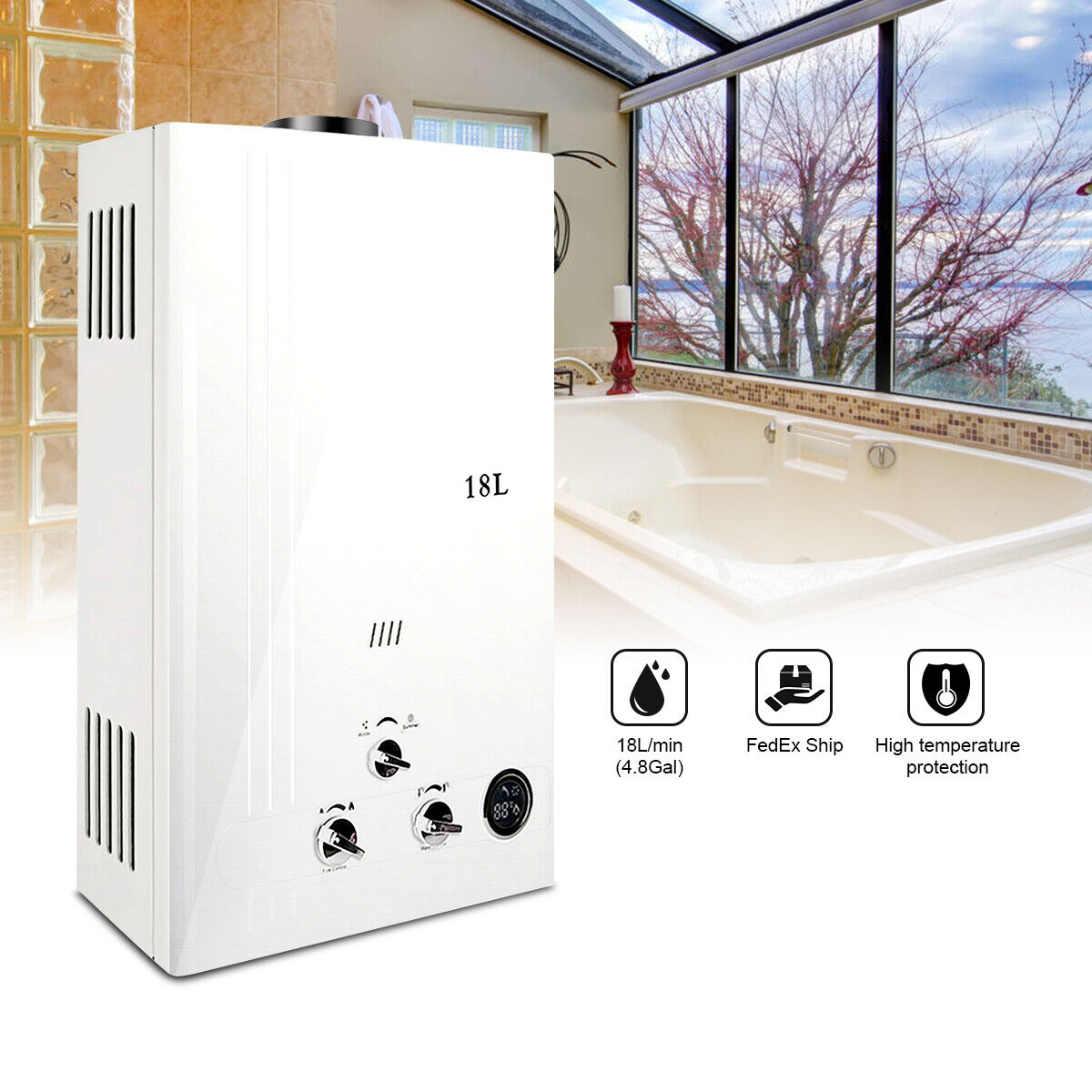 18L 5GPM Tankless LPG Liquid Propane Gas Hot Water Heater On-Demand Water Boiler