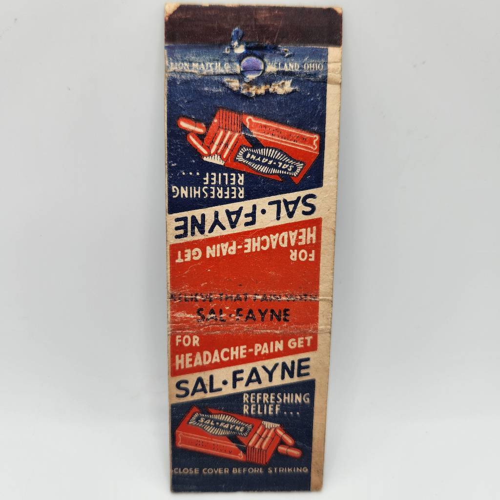 Vintage Matchcover Sal-Fayne Headache Pain Treatment Advertising