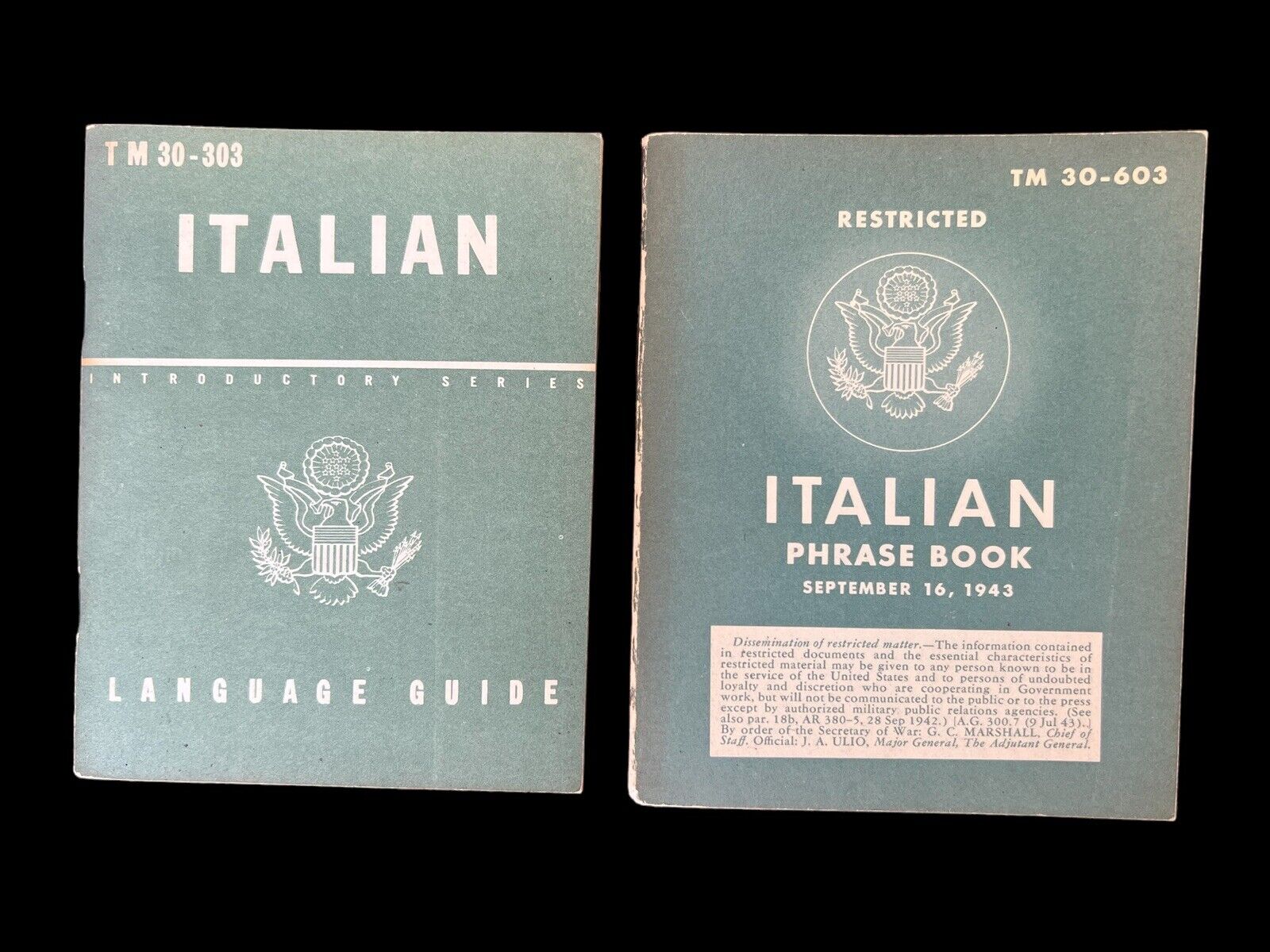 WW2 Italian Phrase Book US Military TM 30-603 Guide TM-303 Restricted  War Dept.