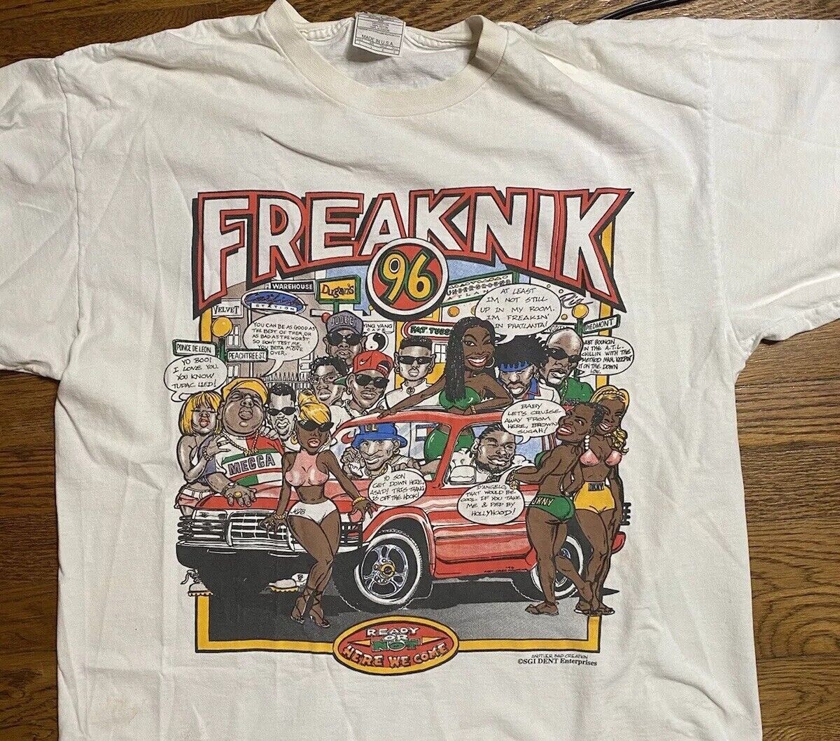 96  RARE Vintage Freaknik T-Shirt  Large  Tupac, Biggie, Brandy, MJB Atlanta