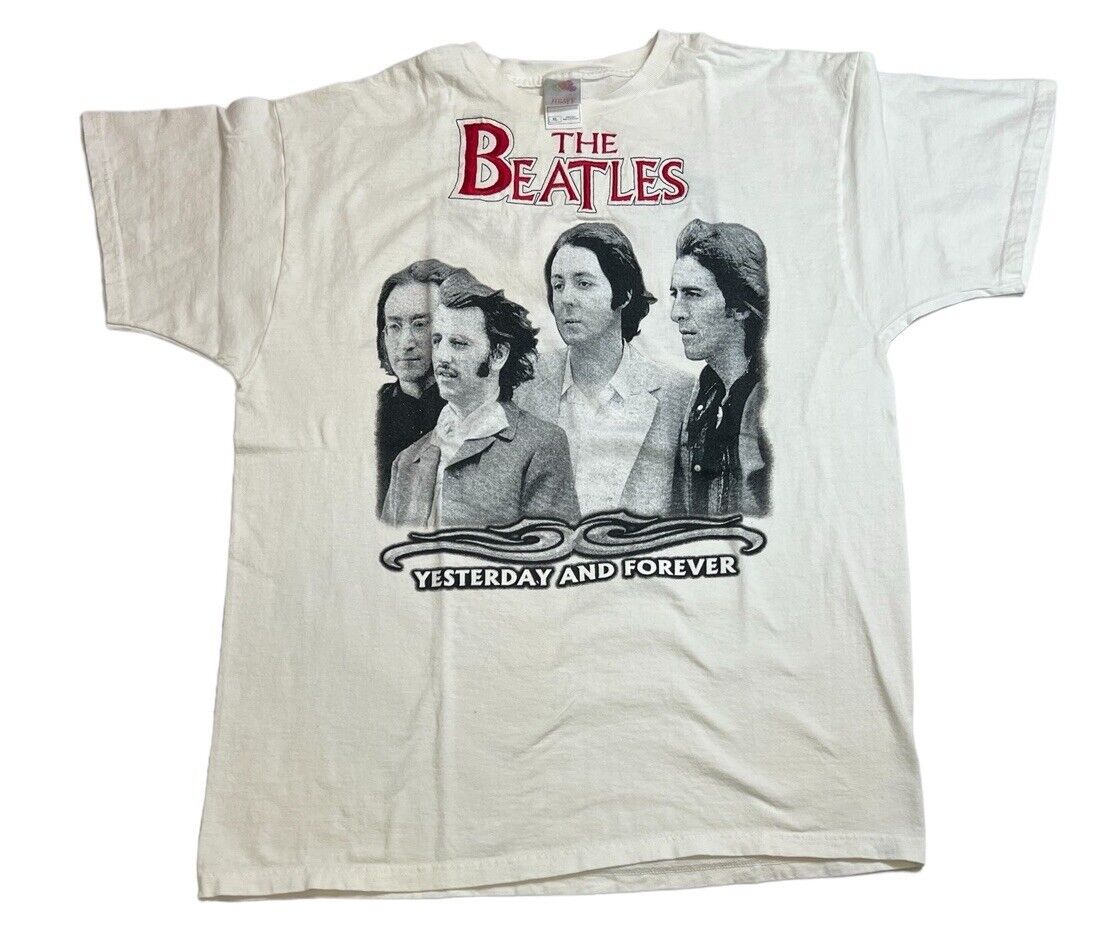 Vintage The Beatles Band T Shirt Portraits Embroidered Unisex White Size XL