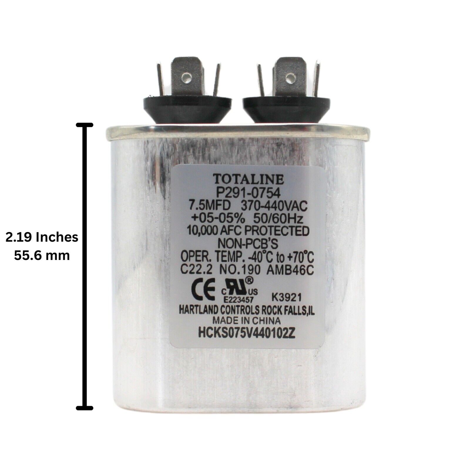 Totaline by Carrier P291-0754 7.5uF 370/440VAC 50/60HzOval Run Start Capacitor