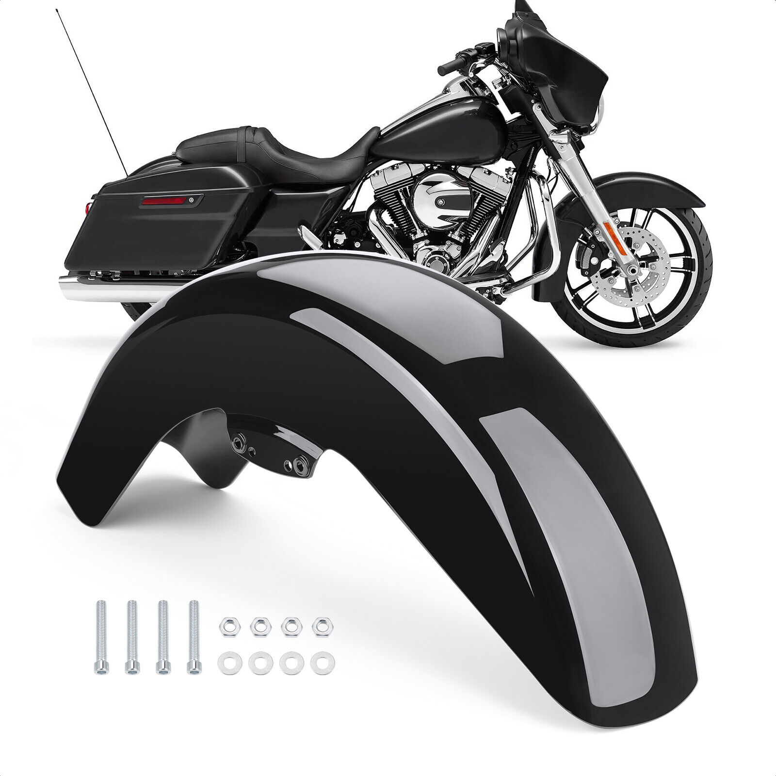 Vivid Black Front Fender Fit For Harley Touring Touring Street Road Glide 14-23