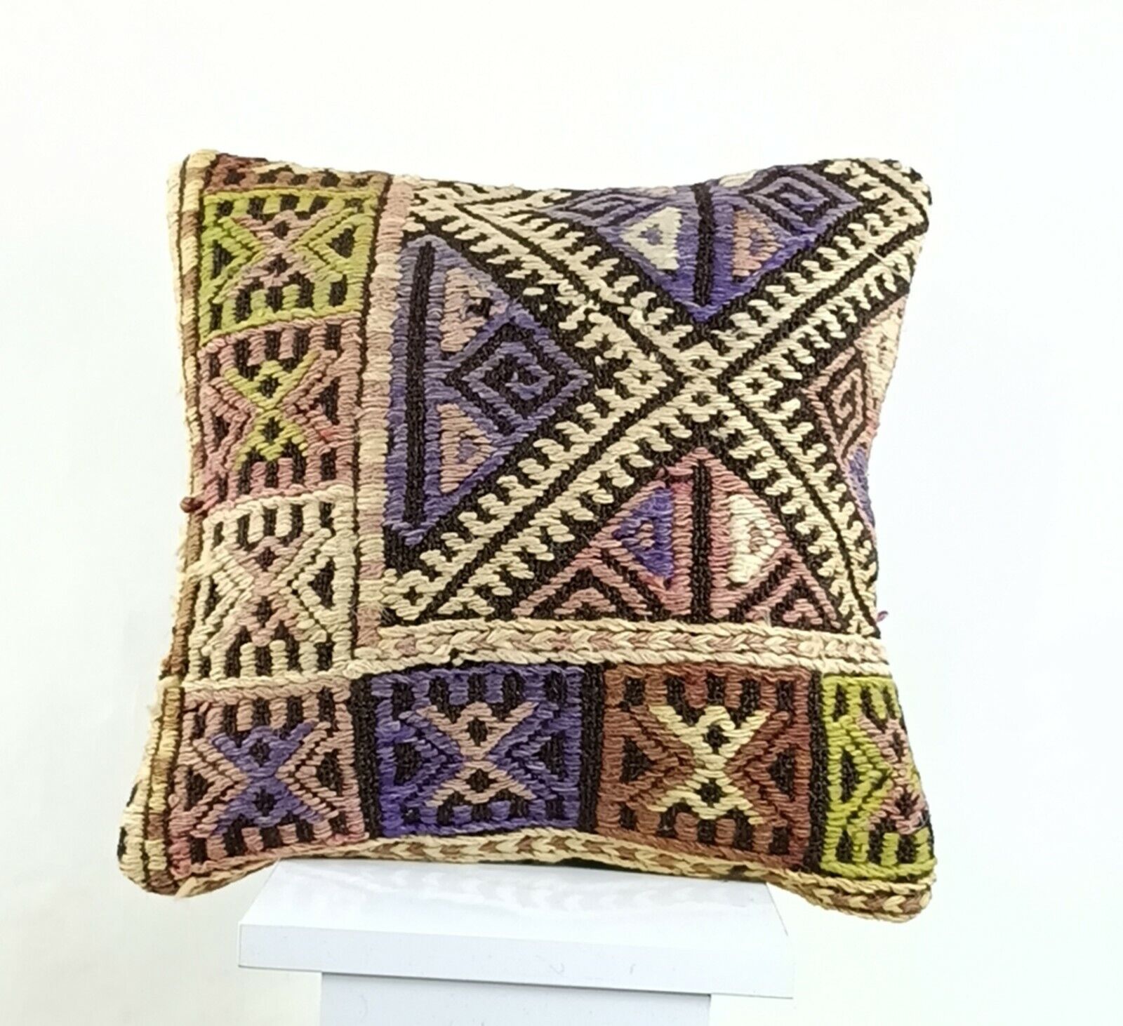 14x14 Kilim Cushion Cover Turkish Ottoman Boho Rustic Throw Pillow Case A1292