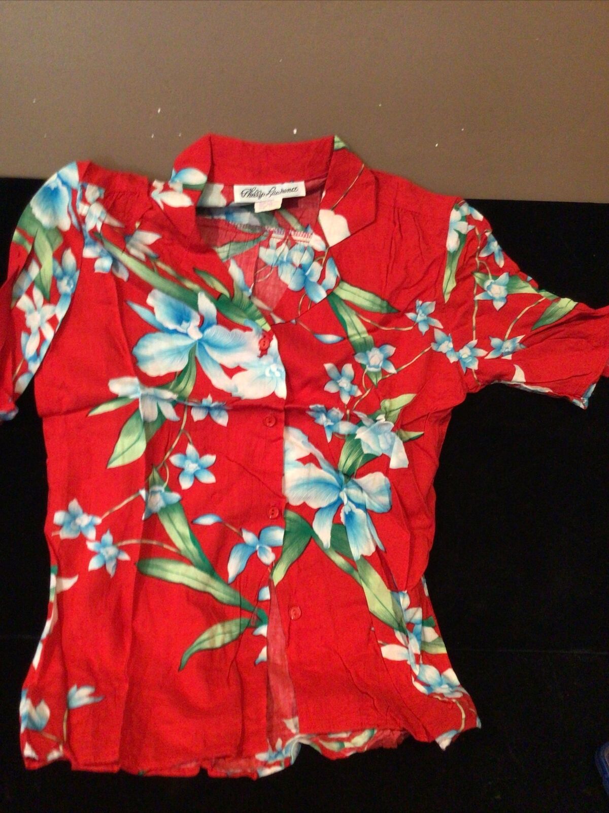 Vintage Frazier Lawrence Tropical Red Flower Print  Blouse Size S