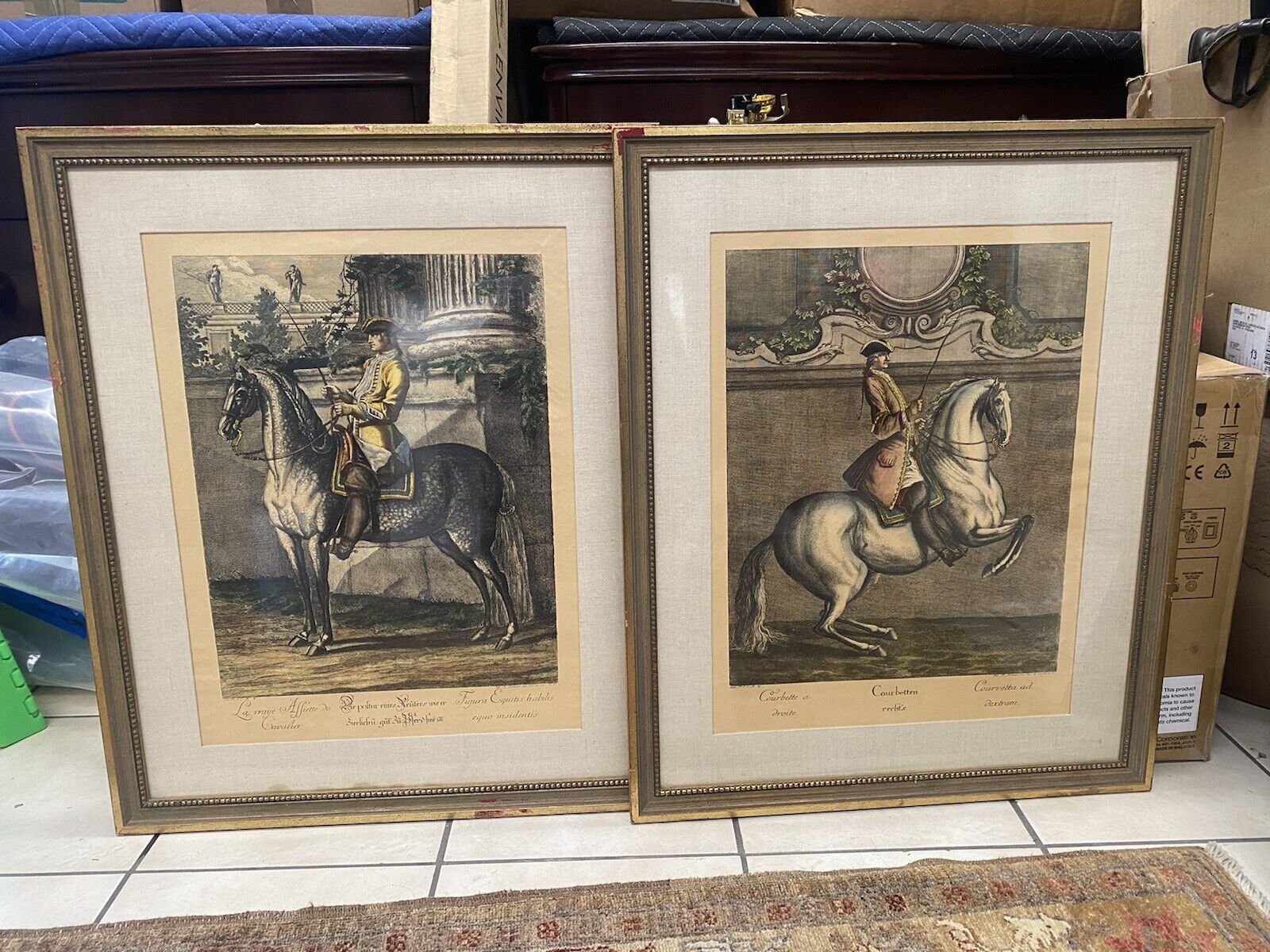 Original Johann Ridinger Coloured Equestrian Engravings Framed