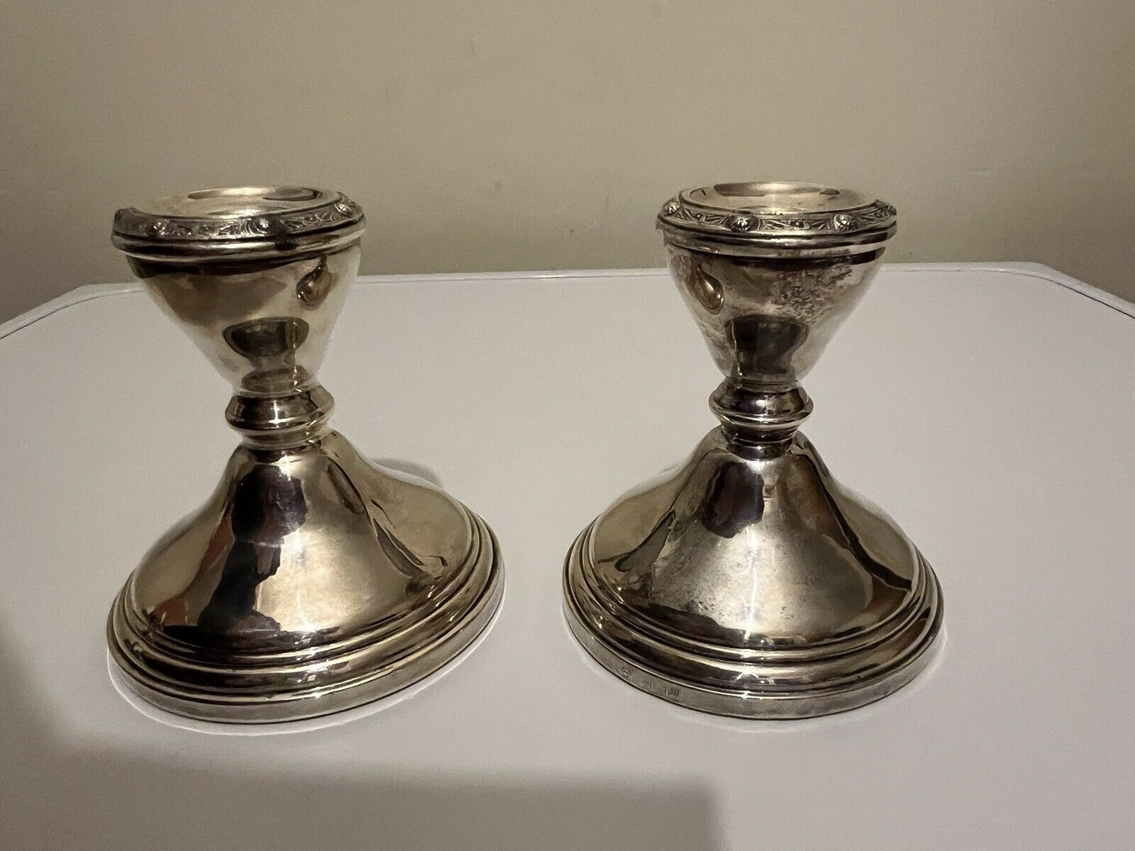 LARGE Dwarf Solid Silver Candlesticks Wide Base Hallmarks 665.5g Adie Brothers