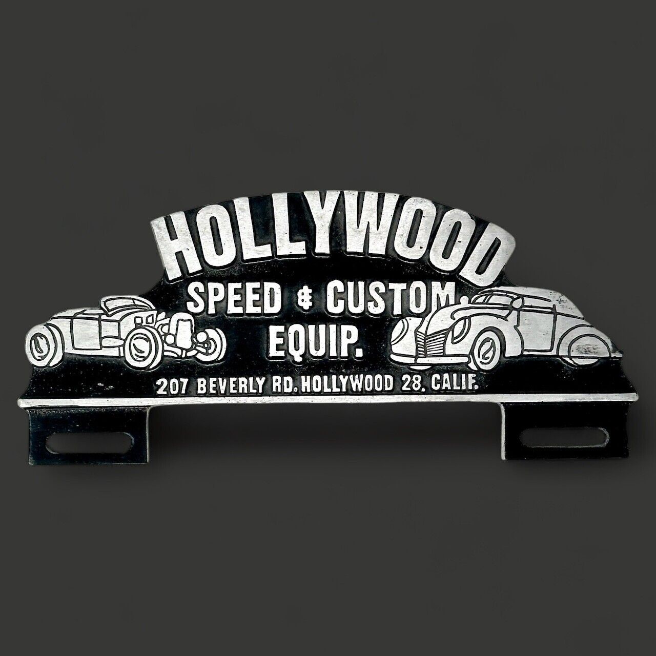 Hollywood Speed & Custom Equip. Car License Plate FOB Topper With Vintage Design