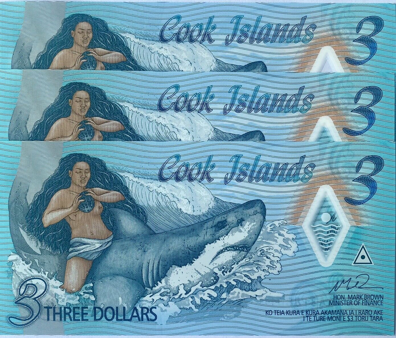 Cook Islands 3 Dollars 2021 P 11 Polymer UNC Lot 3 Pcs