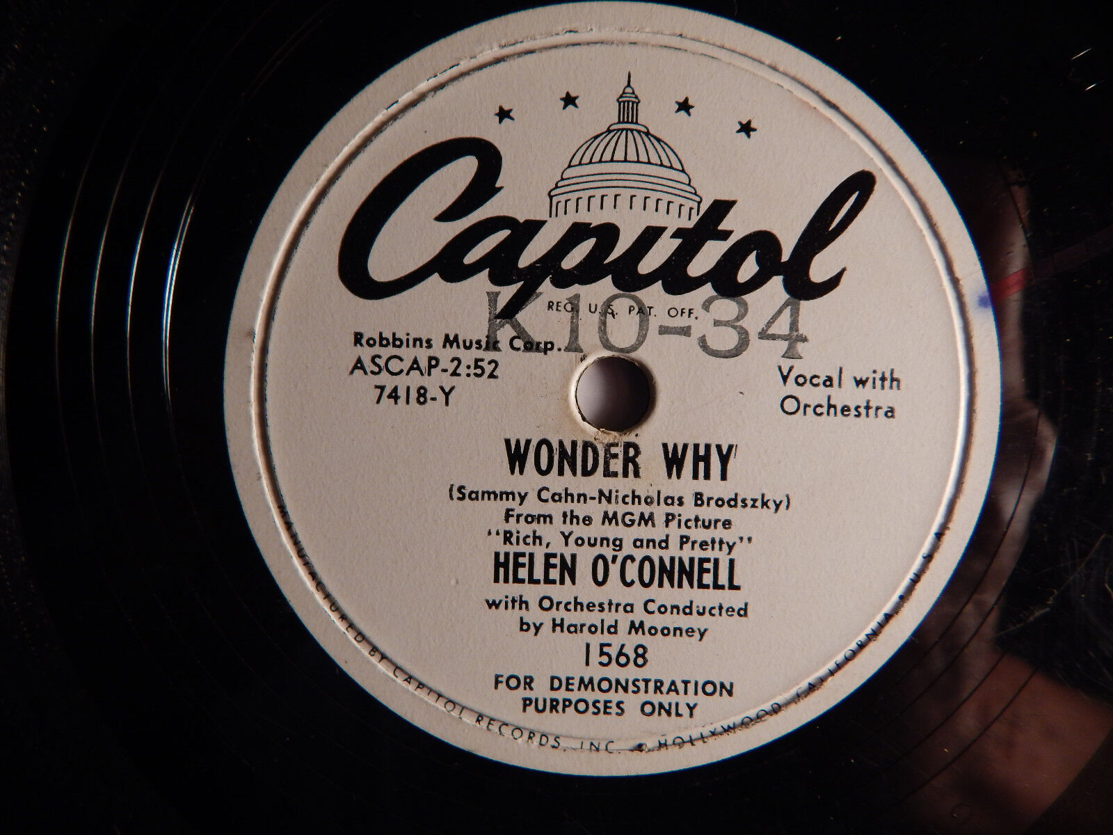 Helen O\'Connell PROMO WLP Wonder Why / Mine and Mine Alone Capitol 78 RPM Rare