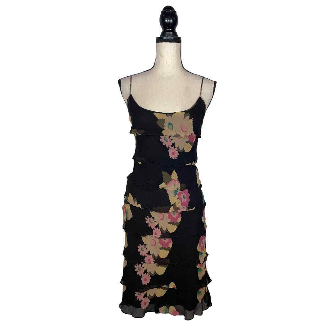 Vintage Betsey Johnson New York 100% Silk Floral Tier Mini Dress      Size: 4