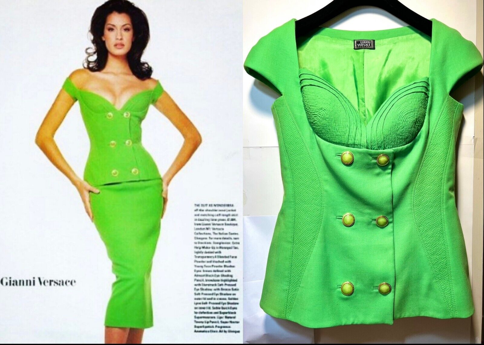 Gianni Versace Vintage 1993 Green Medusa Bustier Jacket Top 42 44 46 6 8 10 M