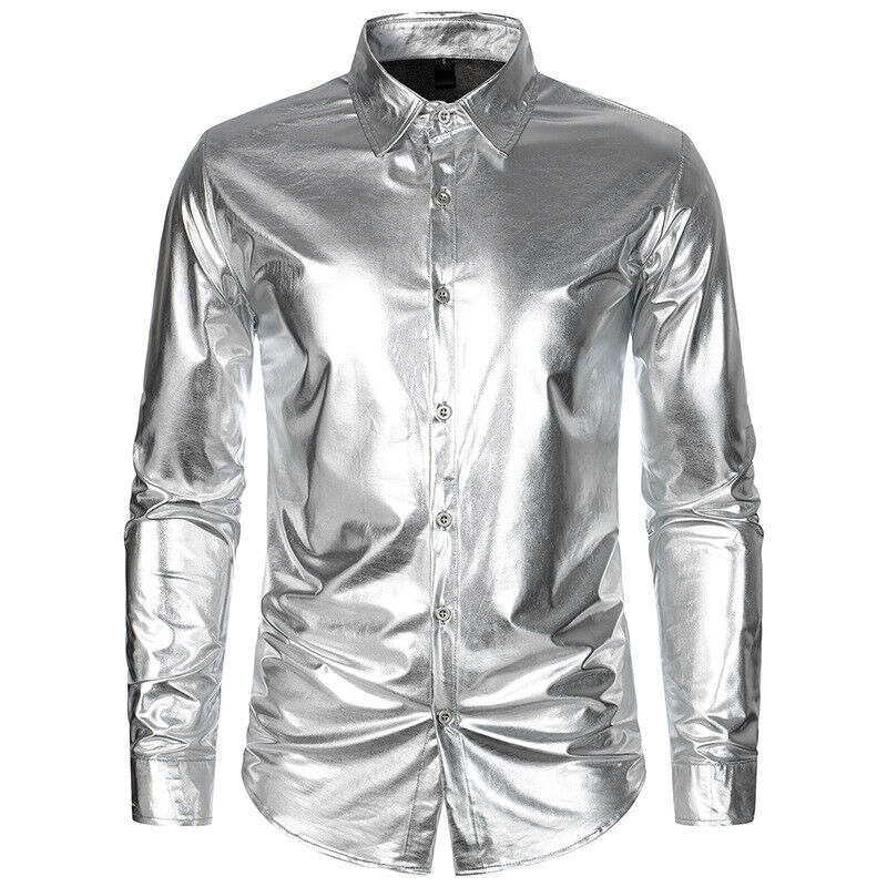 Men's glossy nightclub long sleeved shirt