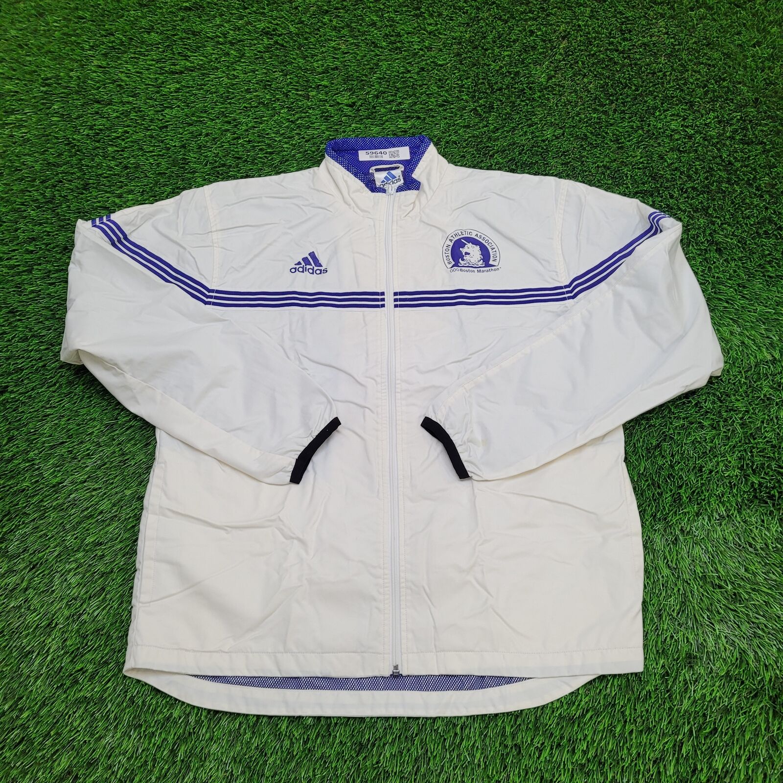 Vintage Adidas Boston-Athletic Marathon Windbreaker Jacket L 23x29 White 2000