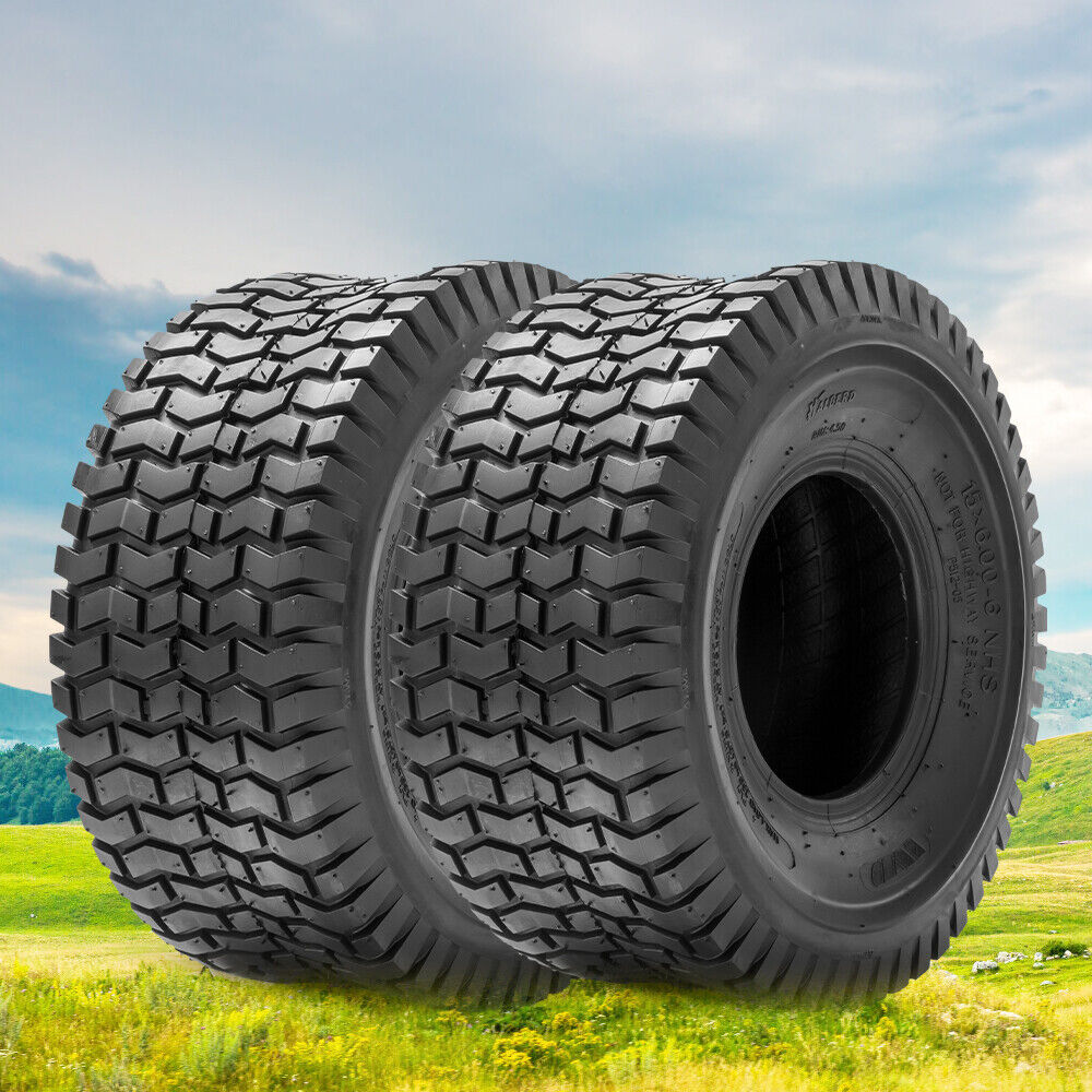 Set 2 15x6.00-6 Lawn Mower Tires 4 Ply 15x6.00x6 Replacement 15x6-6 Turf Tyre 