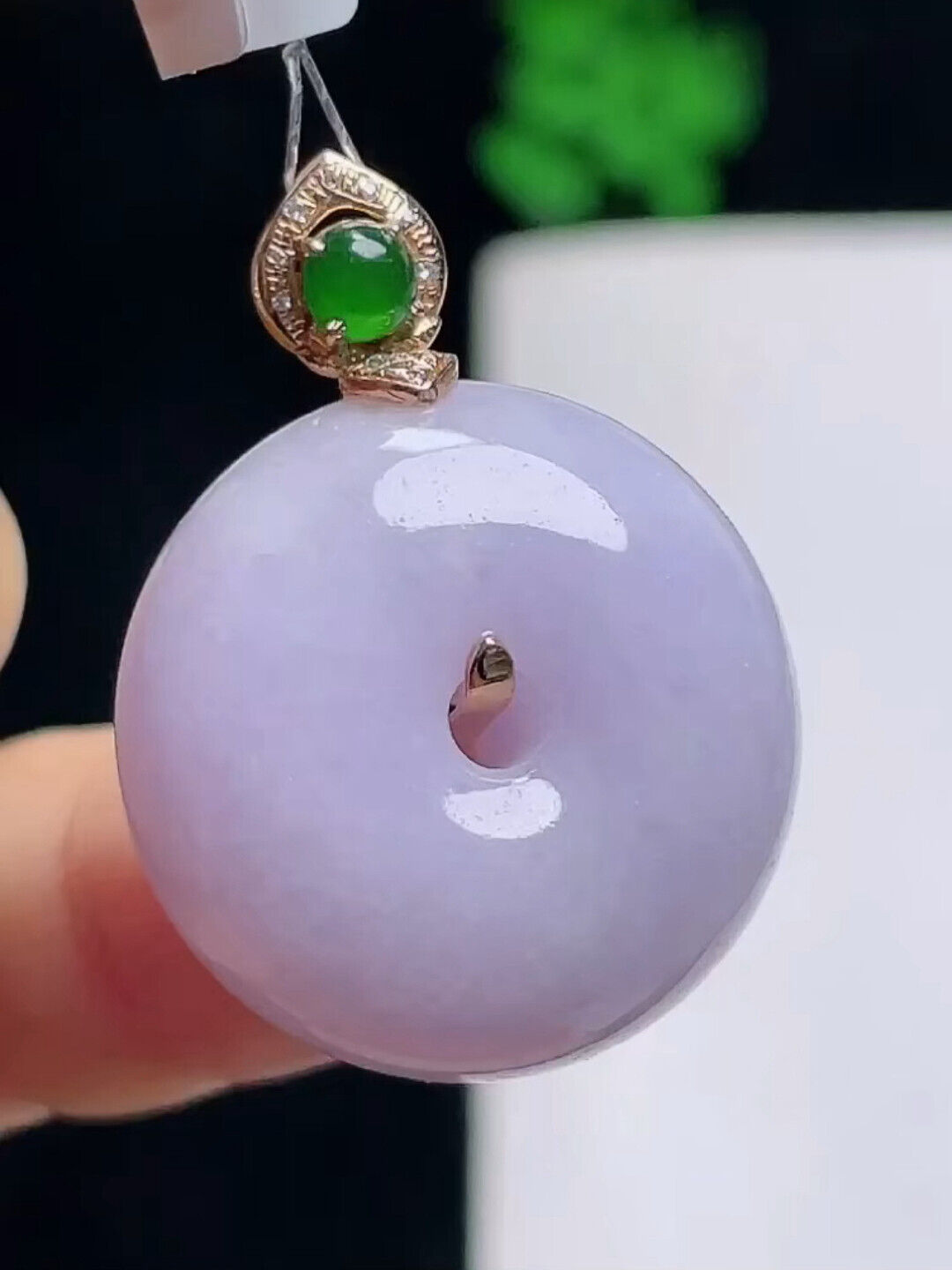 18K Solid Gold Vintage Icy Lavender Jadeite Jade Chubby Donuts Pendant【Grade A】