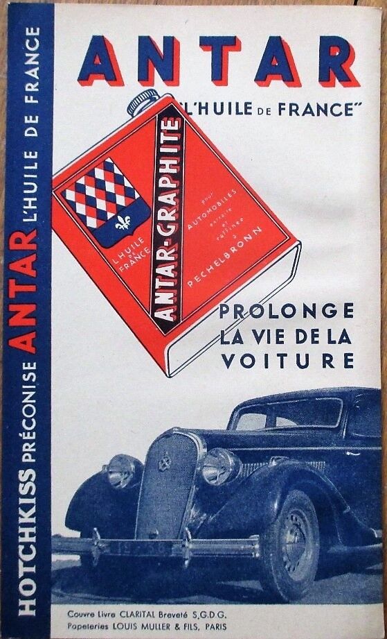 Antar-Graphite 1940s French Motor Oil Advertising Card w/Car/Automobile