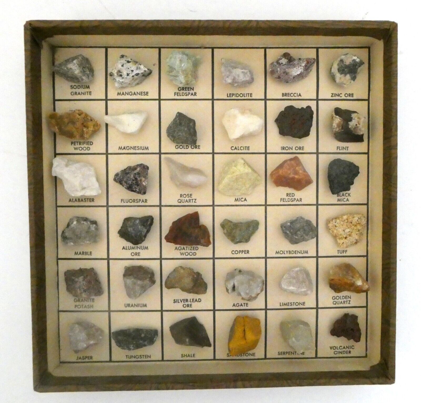 Vintage Rocks & Minerals Classroom Display Box 36 Samples Education Geology