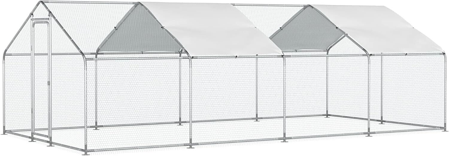 Large Metal Chicken Coop Walk-In Poultry Cage Hen House 9.84×19.69×6.4ft w/Cover