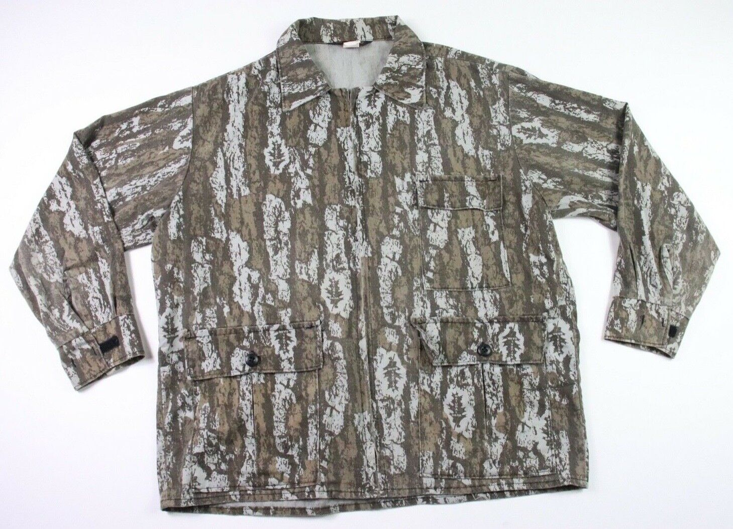Vintage Charles Daly Zip Up Hunting Shirt Natural Bark Camo Pockets Large
