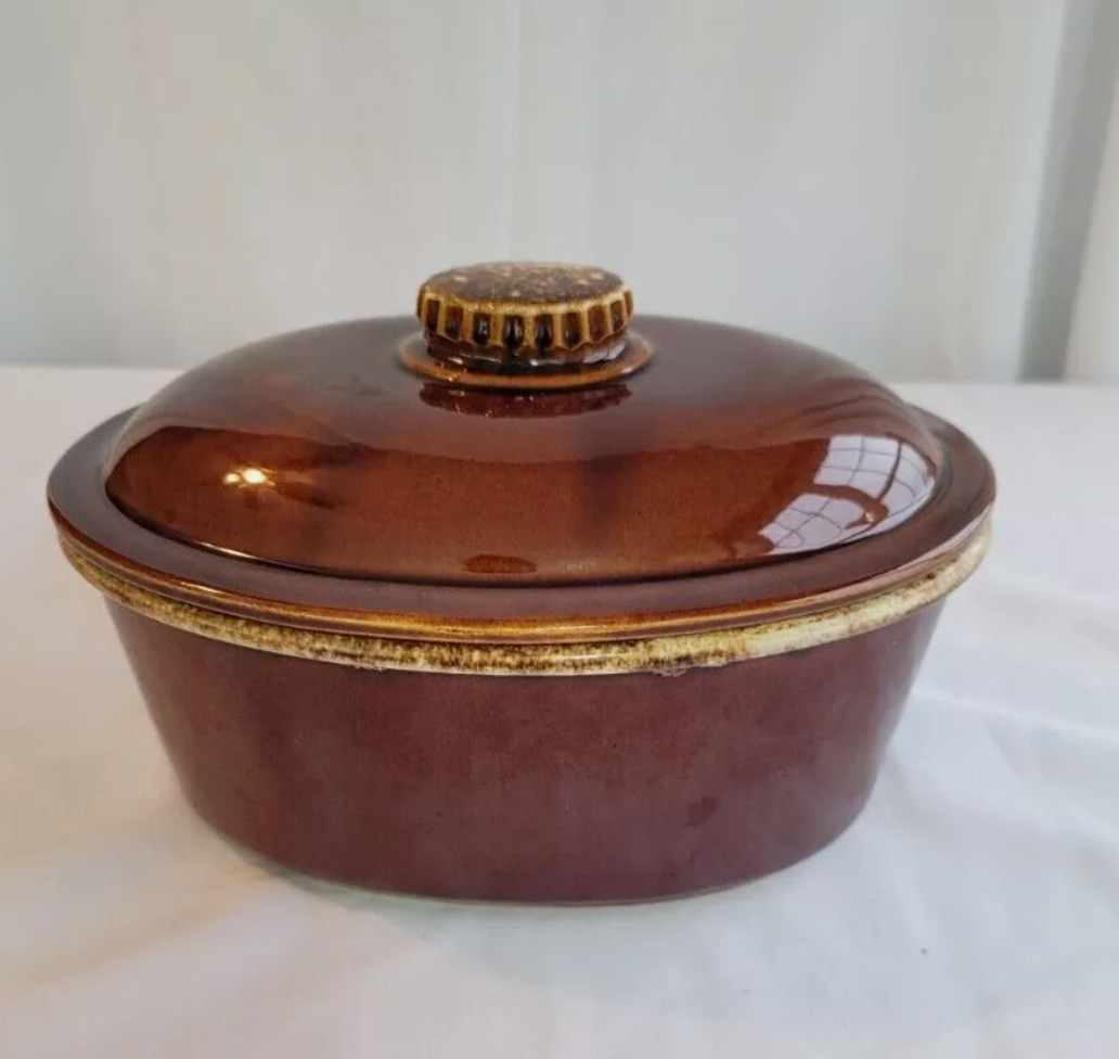 Vintage Hull Oven Proof Brown Drip Oval Serving Bowl Casserole with Lid USA 