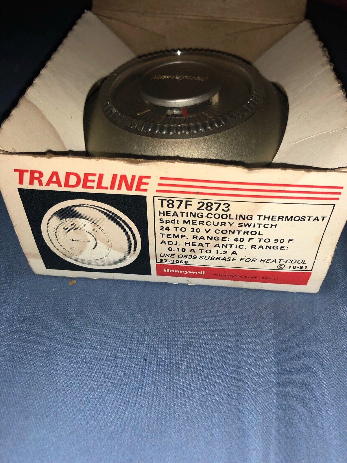 NOS Vintage Honeywell Round T87F 2873 Analog Heating Cooling Thermostat