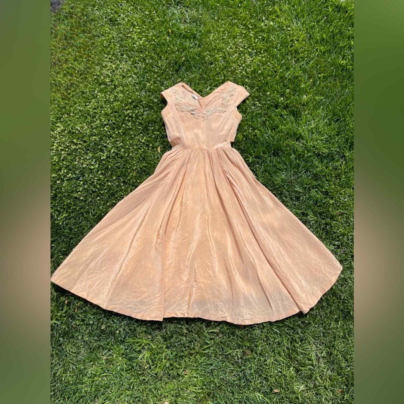 50s Vintage Silk Taffeta Fit and Flare Champagne Colored Dress