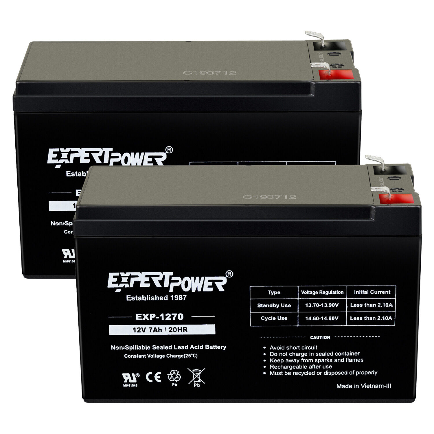 ExpertPower 2 Pack-12V 7AH UPS Battery Replaces Vision CP1270 CP 1270 MK ES7-12