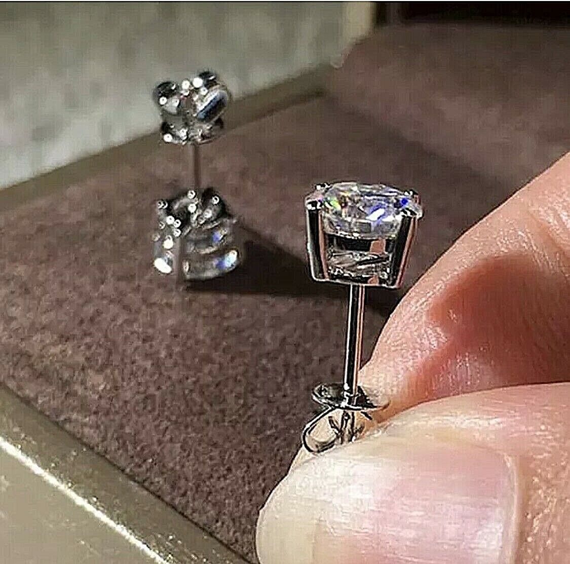 1.20 Ct Round Cut VVS1/D Lab Created Solitaire Stud Earrings 14k White Gold 6mm