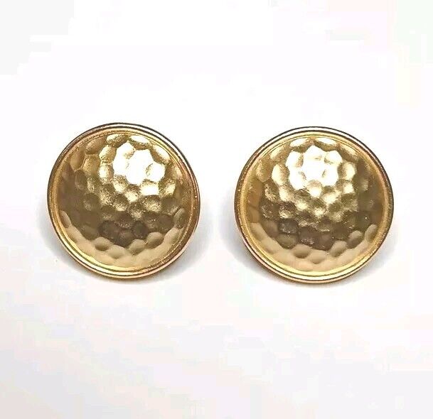 Vintage NAPIER Clip On Round Earrings Hammered Gold Tone. 11/346