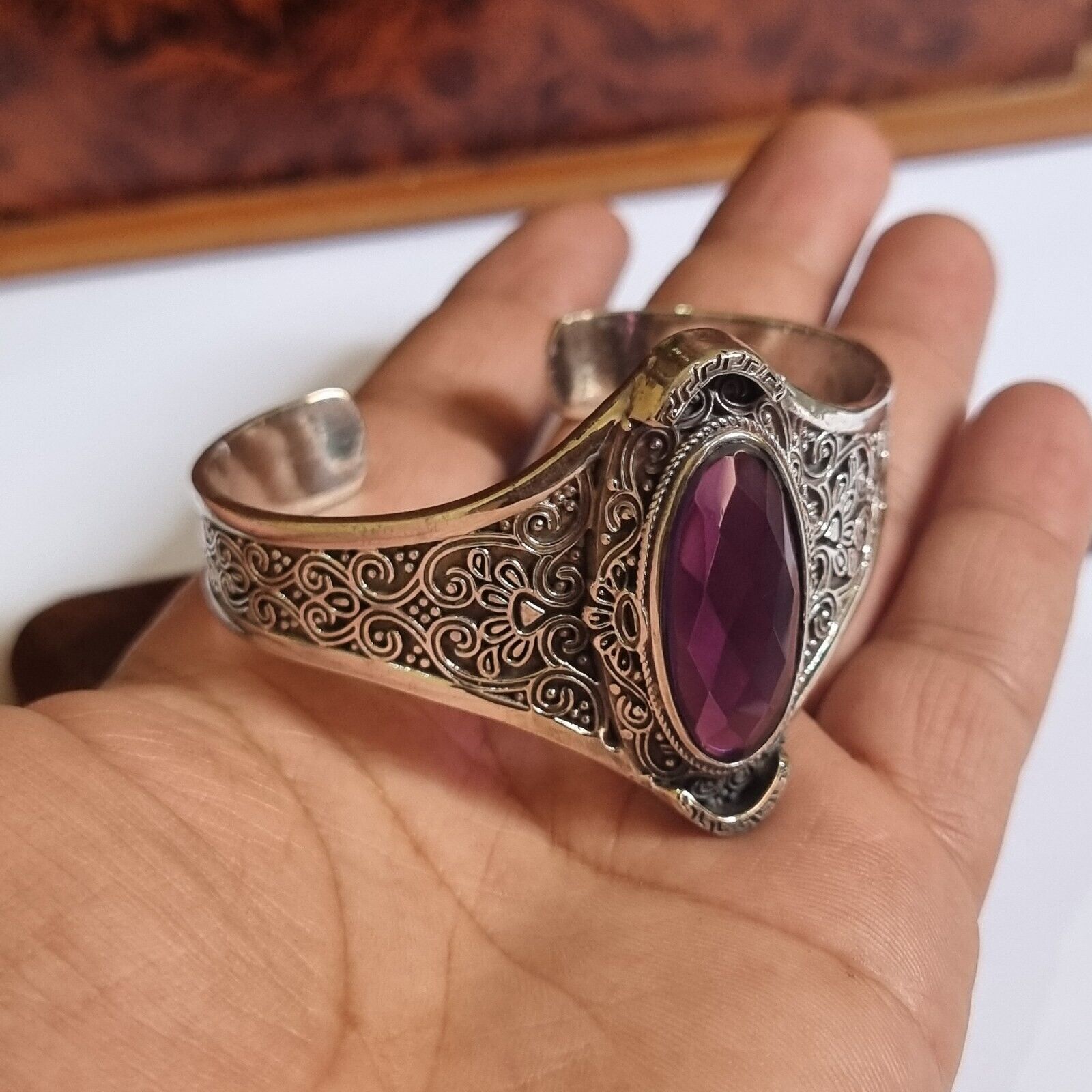 Vintage Victorian Sterling Silver Bracelet Beautiful Amethyst Stone