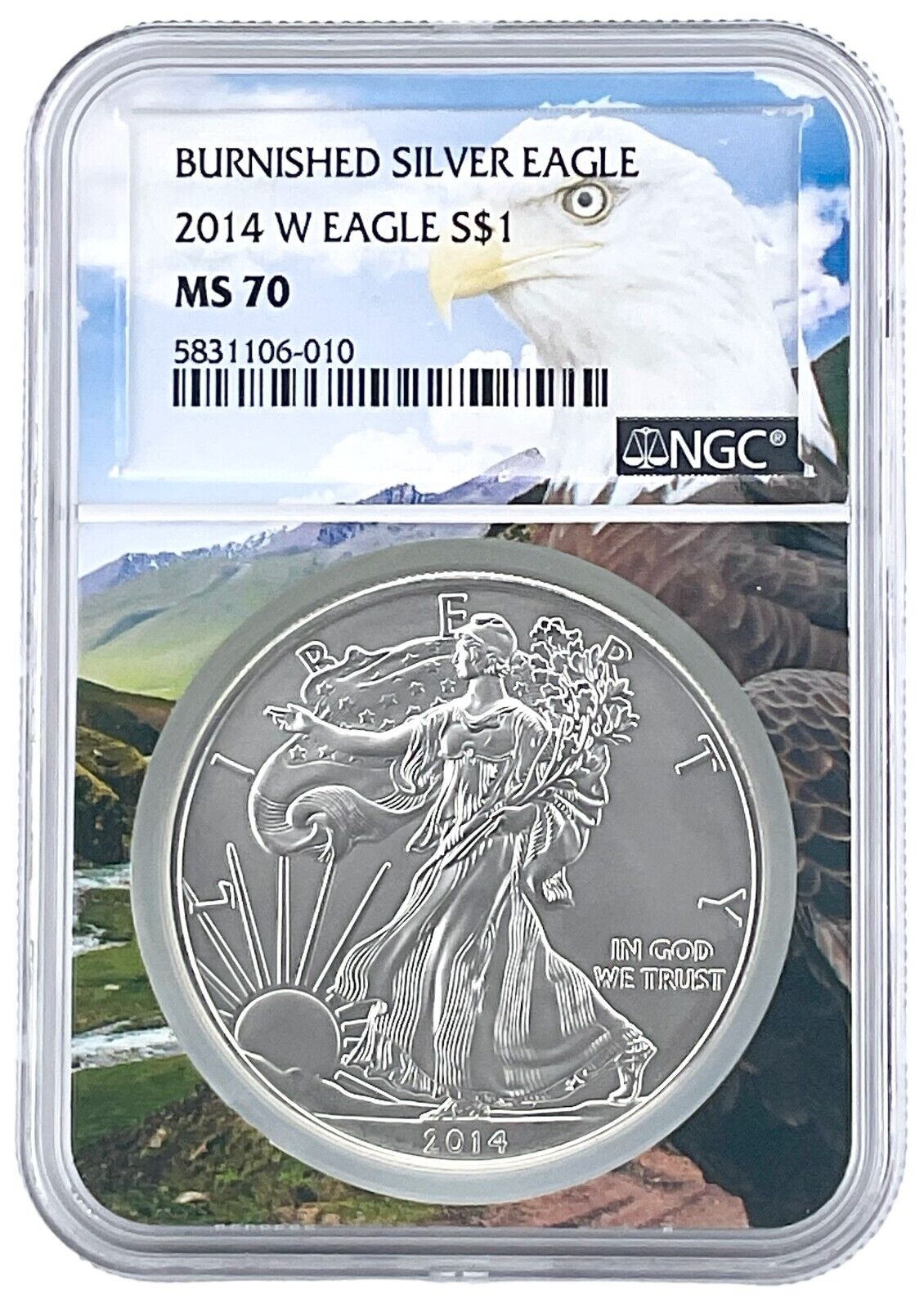 2014 W Burnished Silver Eagle NGC MS70 - Eagle Picture Core - POP 17