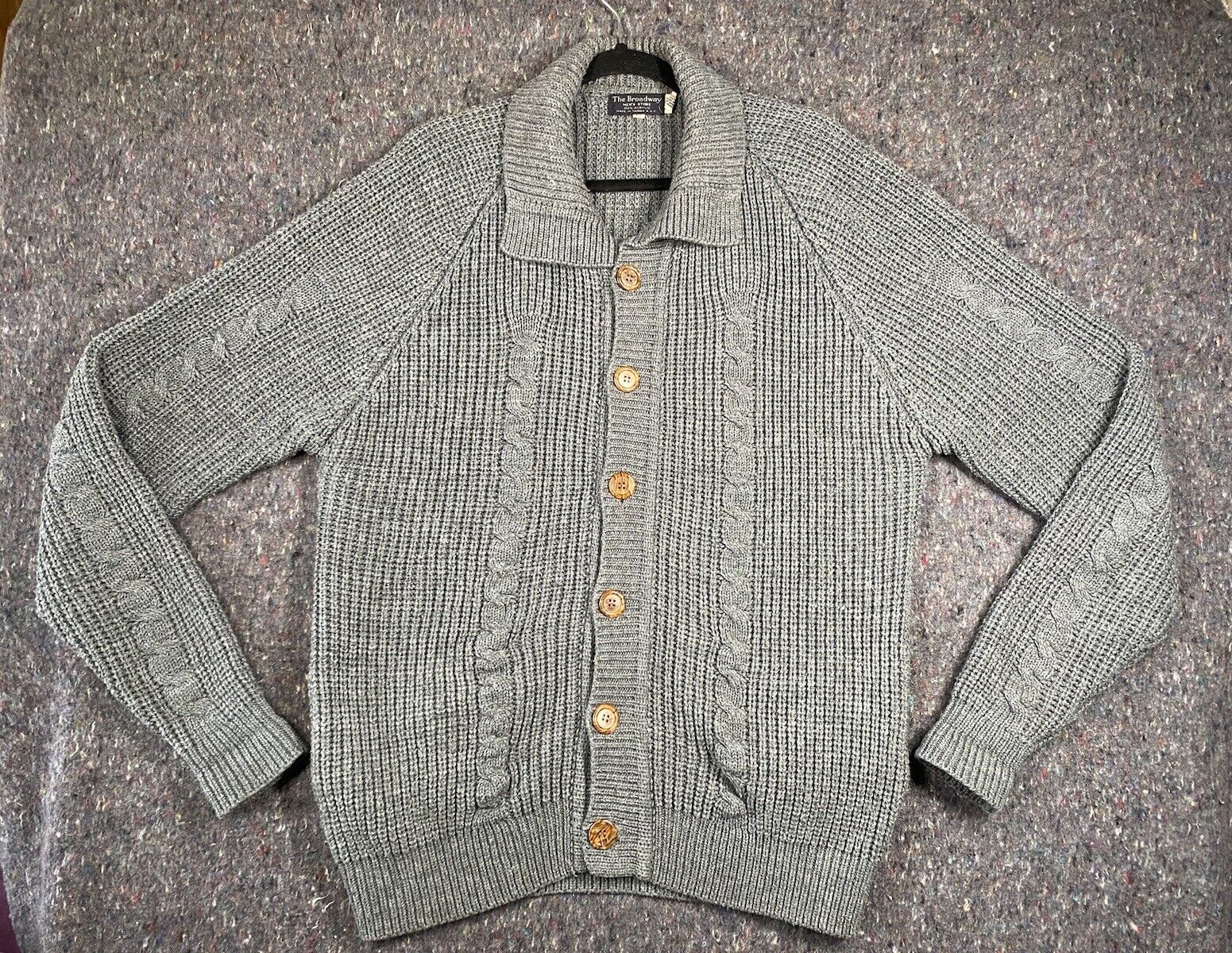 The Broadway Vintage 1950s 60s Mens Cardigan Sweater Extra Large Blue Grey