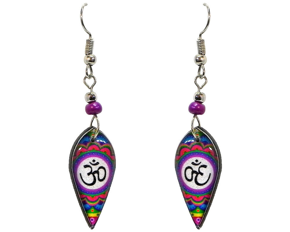 Om Sign Dangle Earrings Psychedelic Art Graphic Trippy Hippie Yoga Boho Jewelry