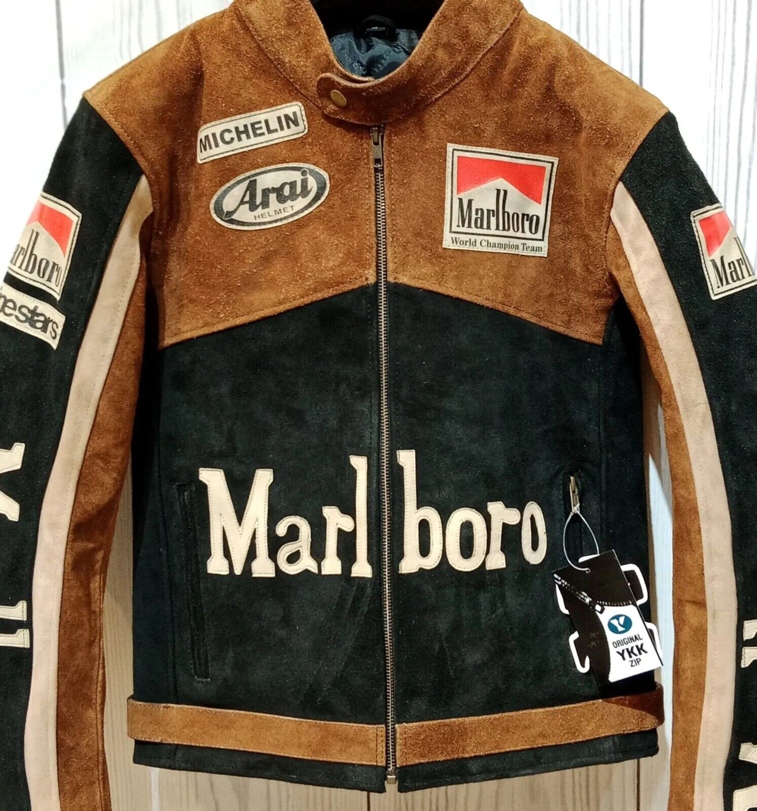 Men’s Marlboro Vintage Jacket Racing Rare Genuine Cowhide Leather Biker Jacket