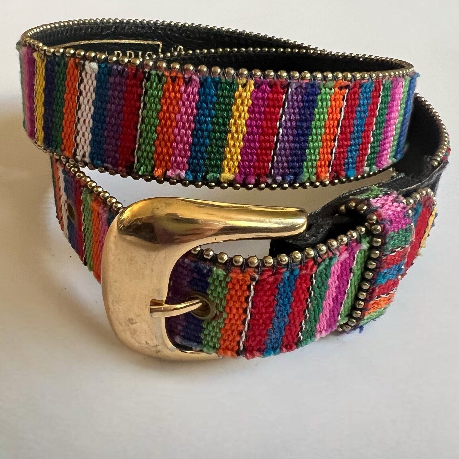 Vintage Paul Harris Woven Boho Aztec Striped Colorful Belt Size Small Ribco USA