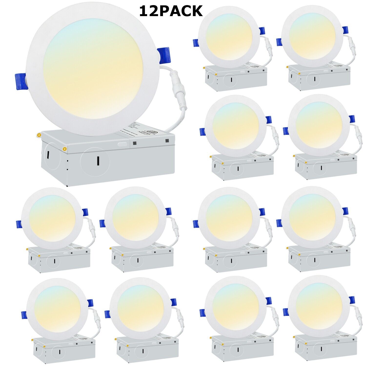 12 Pack 12W 6 Inch Ultra Thin LED Recessed Ceiling Lights Slim with Junction Box