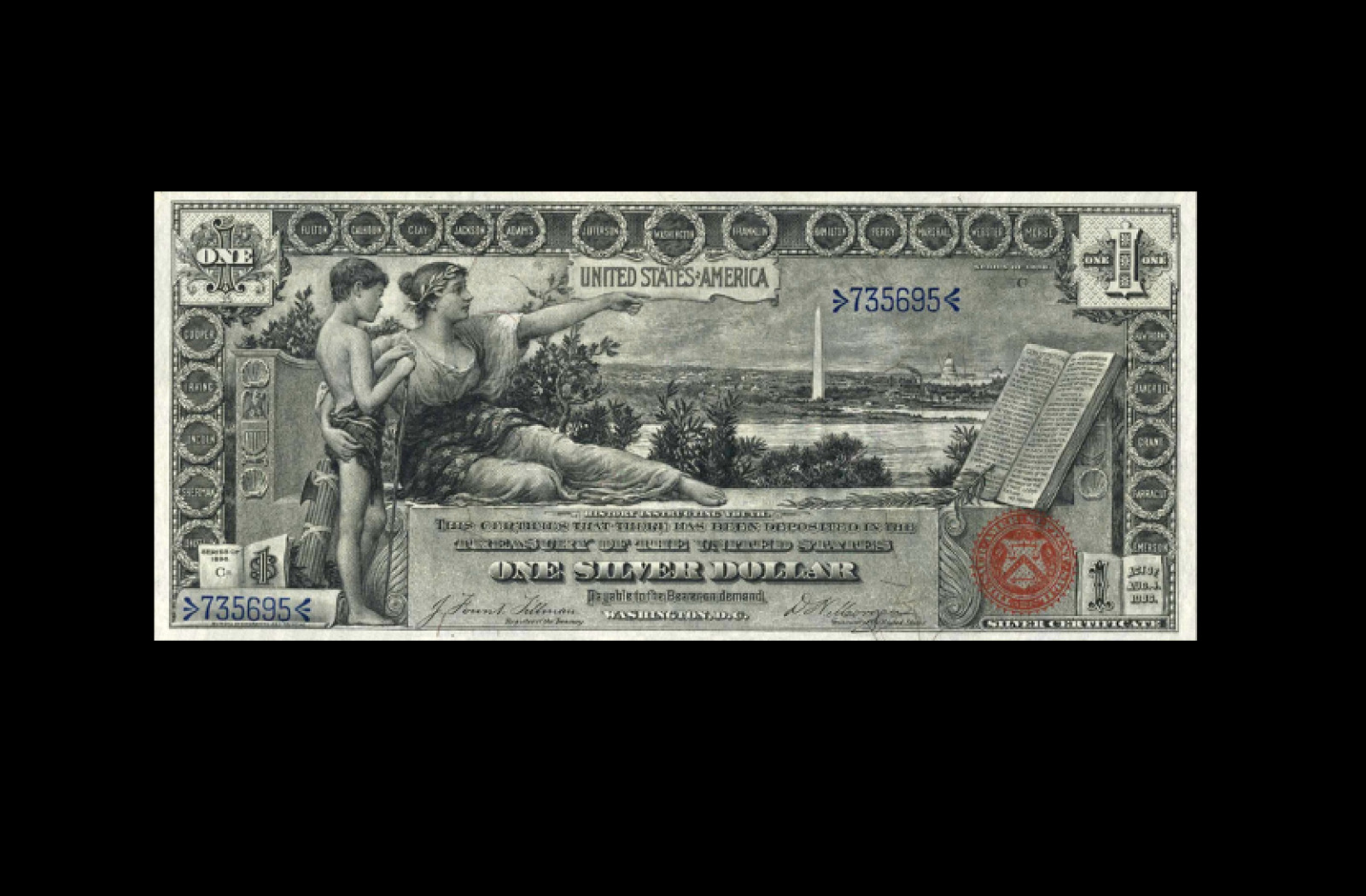 Reproduction Rare USA America banknote $1 dollar 1896 Silver Certificate UNC