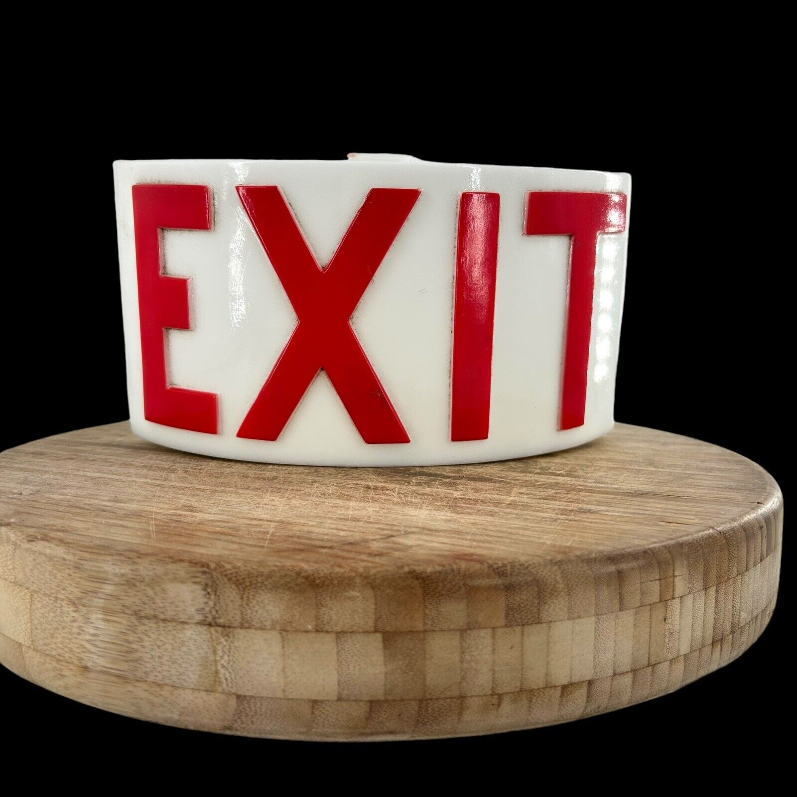 Vintage Milk Glass Exit Sign Embossed Red White Heavy Lens Only