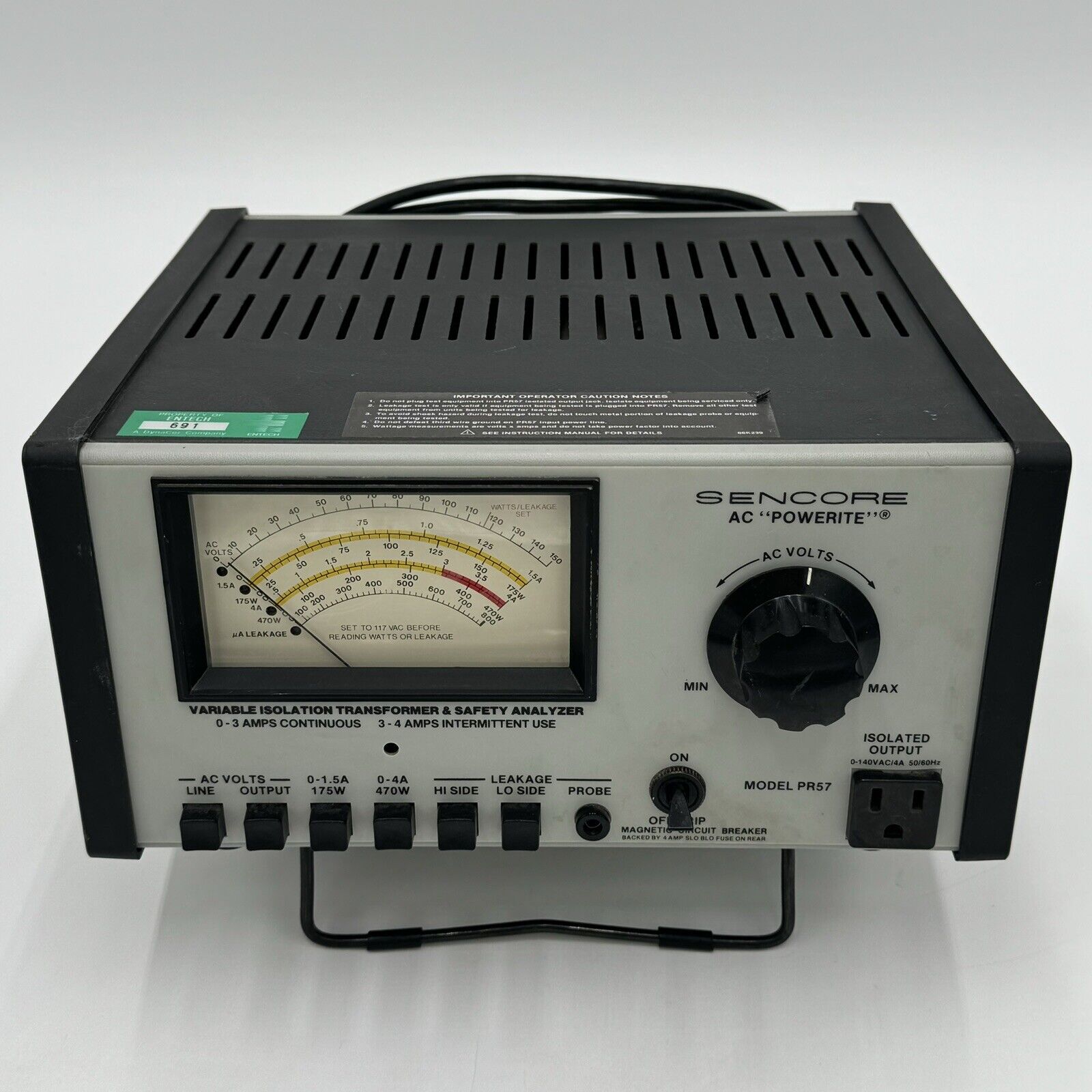 SENCORE Model PR-57 AC POWERITE Variable Isolated AC Bench Supply, Works Tested