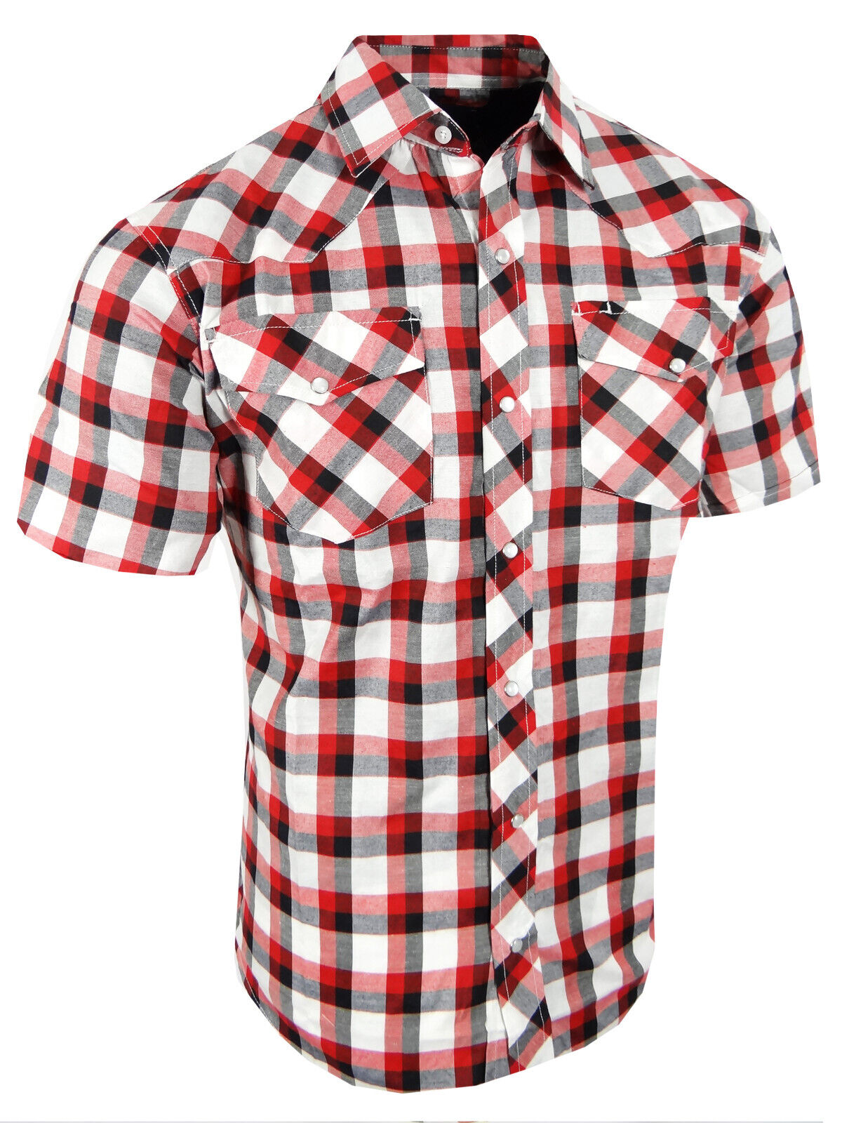 Western Plaid Shirt Short Sleeve Mens Snap Up Flap Pockets LATEST NEW COLORS