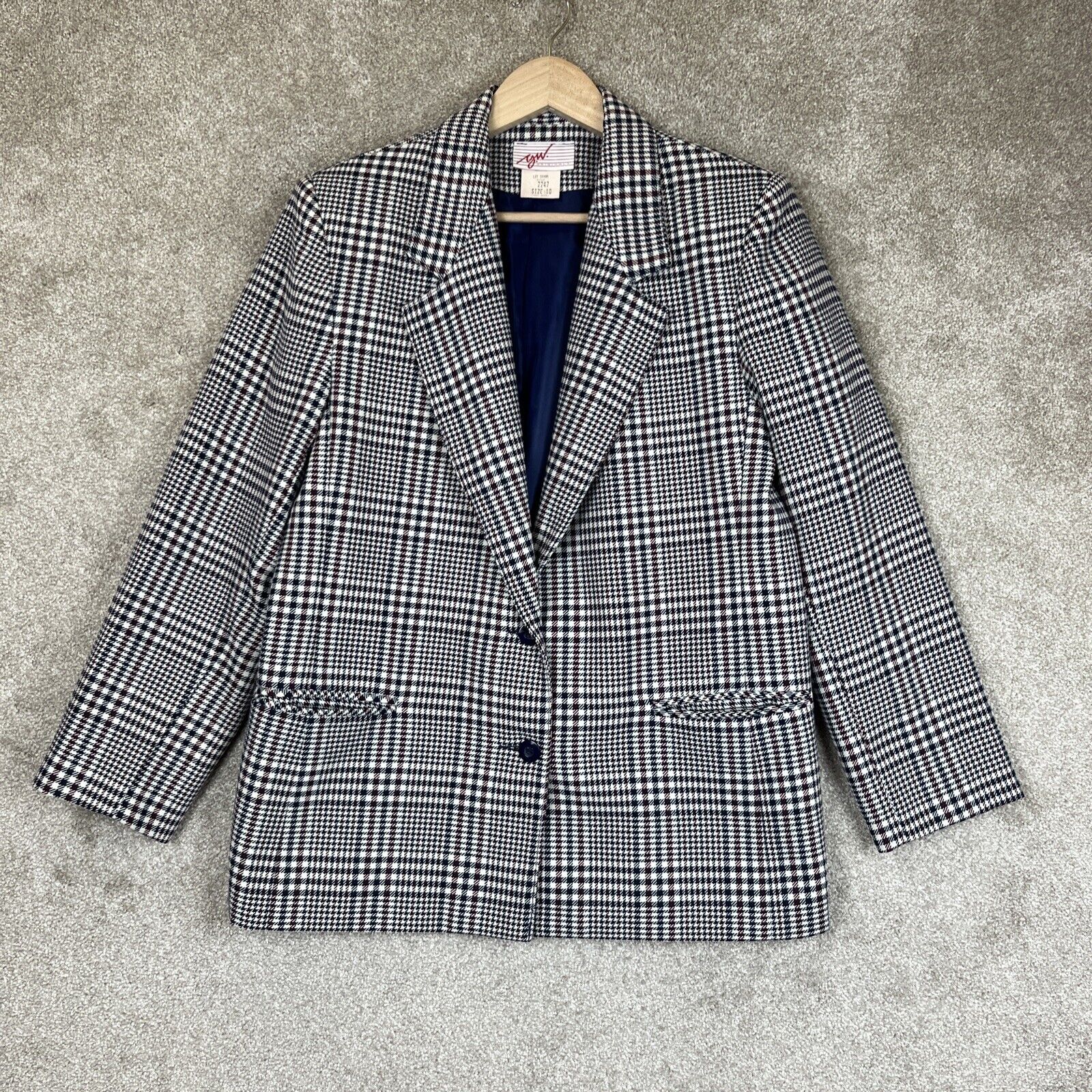 GW Originals Vintage Jacket Womens 10 Plaid Polyester Button Lined Blazer- 9596*