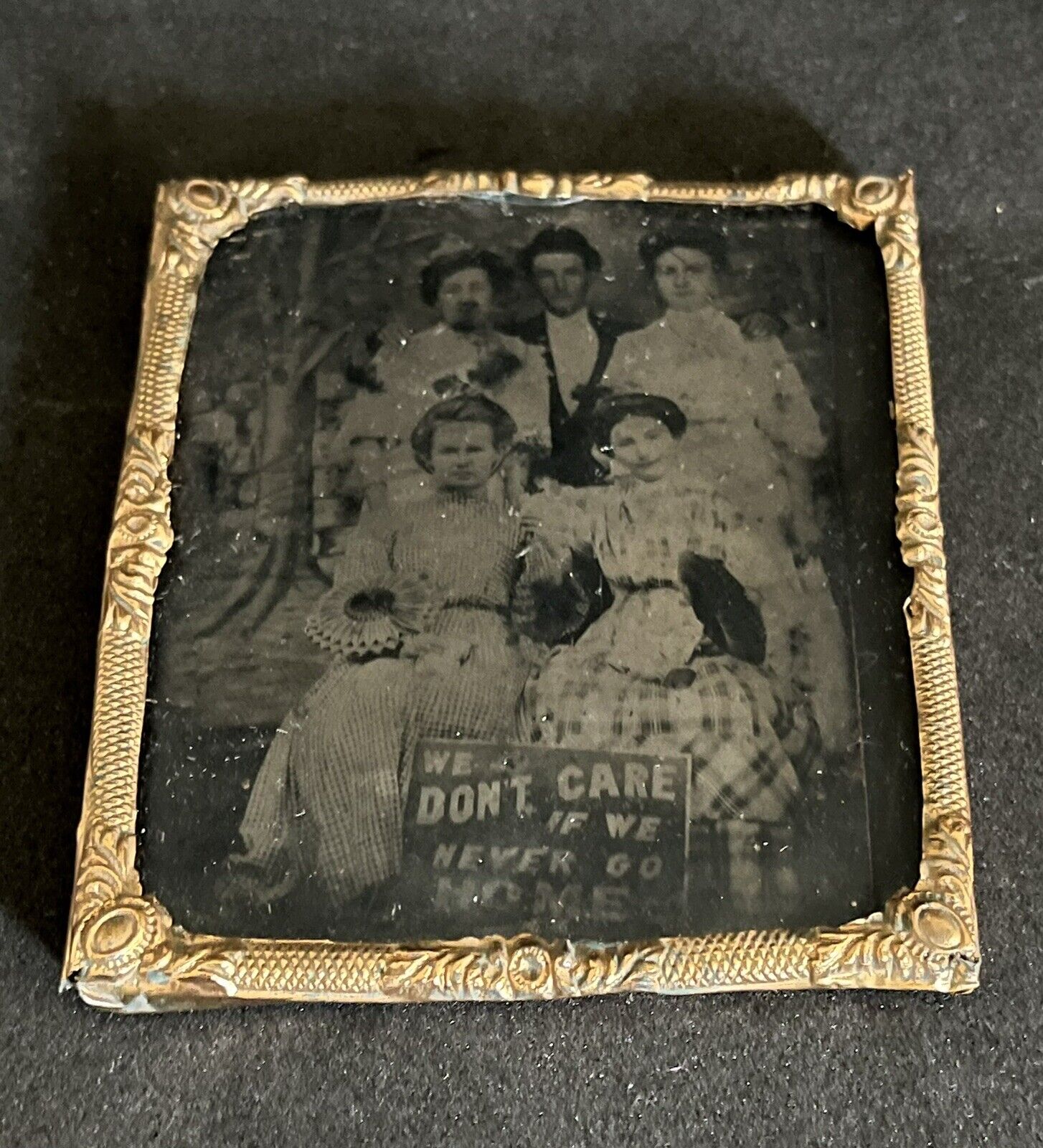 WE DON’T CARE … Original Tintype 19th C. - Unusual Group Photo