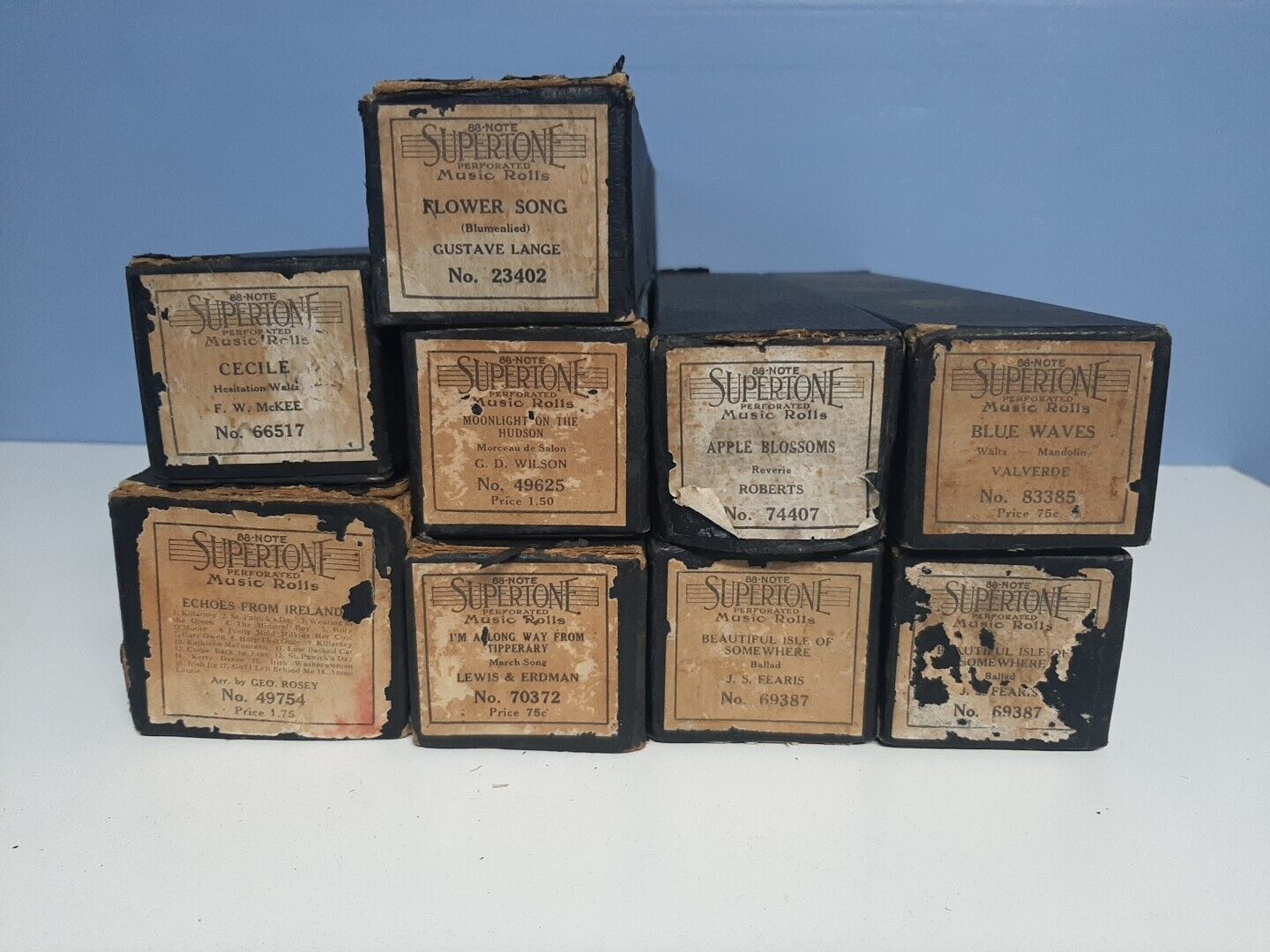 Vintage Player Piano Rolls Lot Of 9 Supertone 88 Note
