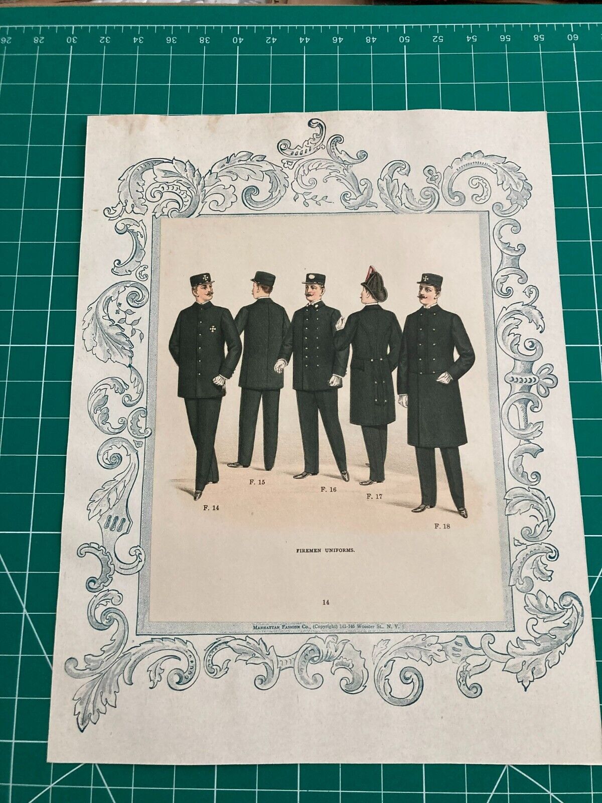 Antique Firemen Fashion Lithograph from 1898 New York Fashion Catalogue